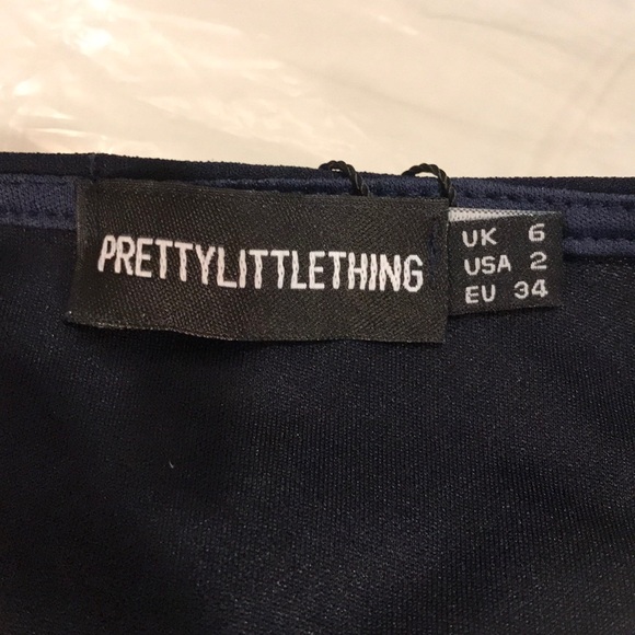 Pretty Little Thing Navy Asymmetric Neck Dress - Picture 5 of 7